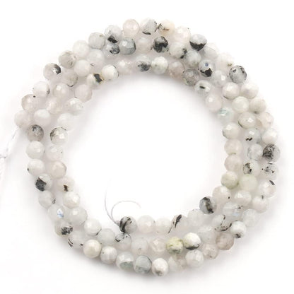 Song Xi 120pcs 3mm Natural Blackpoint Moonstone Gemstone Beads Faceted Round Loose Stone Beads for Jewelry Making (1 Strand)