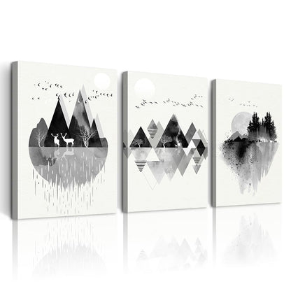 DZRWUBHS Large Abstract Wall Art - 3 Pieces, Black And White Mountain Geometric Wall Painting For Living Room, Office, Bedroom Decor