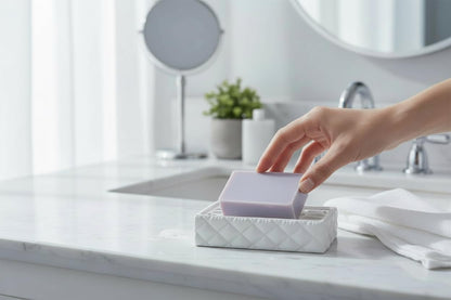 2 Pack Soap Dish Set for Bathroom Sink & Kitchen – Made in USA – Modern Geometric Draining Tray & Base