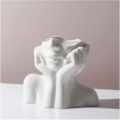 Face Vase Unique Ceramic Vase for Room,Office,Home Decor,White,A