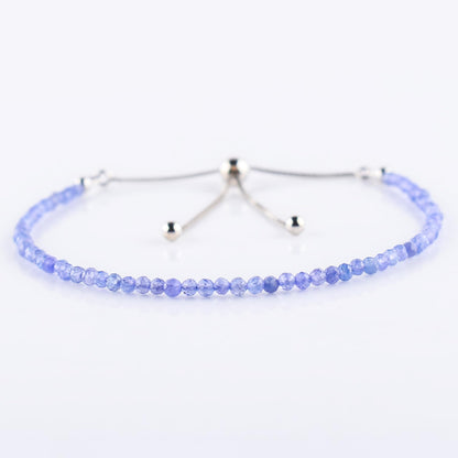 OdrillionGems Genuine Tanzanite Gemstone Beads Bolo Bracelet, 925 Sterling Silver, Handmade, Chakra Healing Crystals, Birthstone, Adjustable Chain, Minimalist, Valentine Gifts, Women Jewelry, 10inch