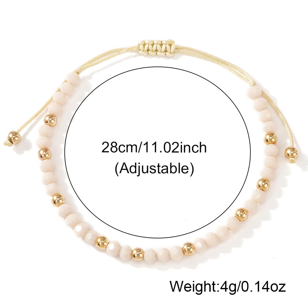 Opalencian Gold Plated Beaded Drawstring Adjustable Bracelet for Women, White Beads Bracelets Charm Couple Handmade Fashion Jewelry Gift