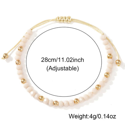 Opalencian Gold Plated Beaded Drawstring Adjustable Bracelet for Women, White Beads Bracelets Charm Couple Handmade Fashion Jewelry Gift