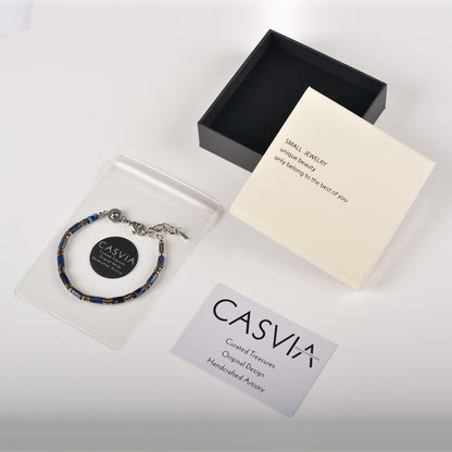 Casvia Blue Sovereign Men's Chakra Bracelet, Handcrafted Blue Emperor & Hematite Beads, Adjustable Stainless Steel Dual Clasp, Thickened Wire Gift for Dad Boyfriend Husband