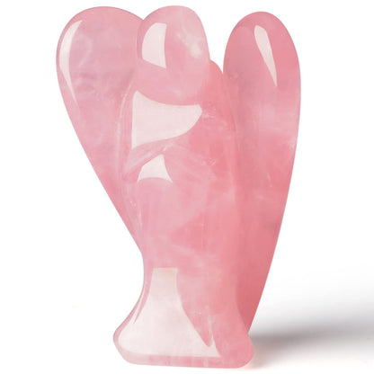 QINJIEJIE 3" Rose Quartz Angel Large Crystals Decor Healing Stones Peace Angel Desk Figurine Big Light Pink Gemstone Statue Home Pocket Polished Room Office Decorations Guardian Gift for Women