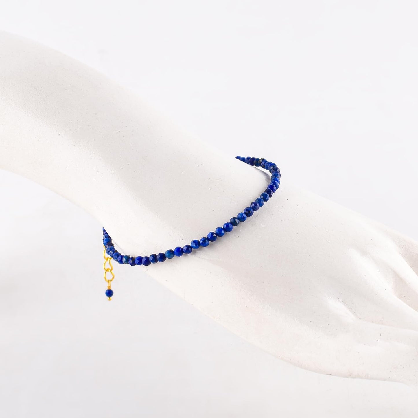 Natural Blue Lapis Lazuli Gemstone Micro Beads Dainty Bracelet Jewelry for Women, Birthstone, Chakra Energy Crystals, 14k Gold Plated Chain 8 inch Adjustable
