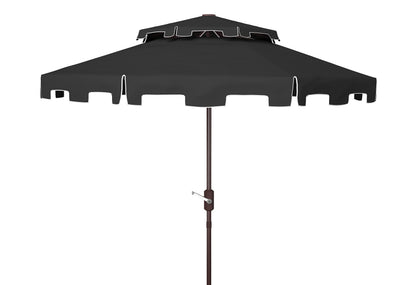 SAFAVIEH 9ft Outdoor Patio Umbrella, Double Top, Zimmerman Collection, Black & White, Crank, Button Tilt, UV Resistant for Deck, Backyard, Poolside (PAT8200H)
