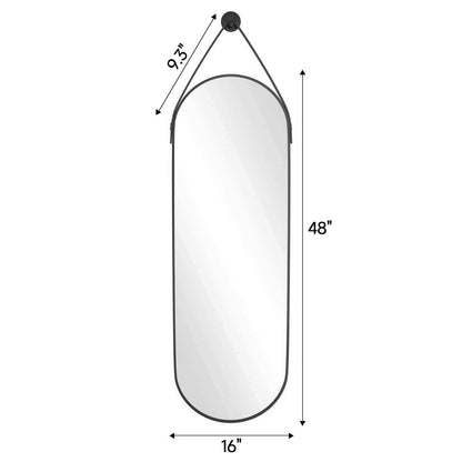 ZMYCZ Full Length Mirror, Oval Wall Mounted Mirror, 48"x16" Door Mirrors Full Length with Hanging Leather Strap with Aluminum Frame for Bathroom Living Room Entryway (Black)