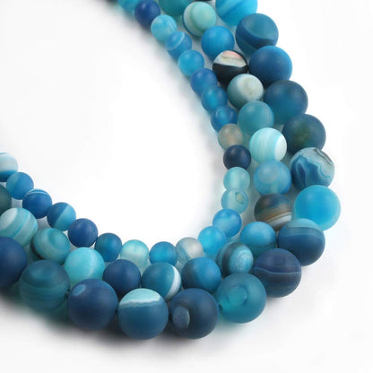 Song Xi Blue Frosted Striped Agate Beads 6mm Natural Stone Beads for Jewelry Making Gemstone Beads