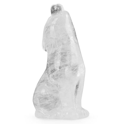 Artistone Crystal Wolf Statue 2" Clear Quartz Wolves Figurine Decor for Home Office Healing and Crystal Stone Ornament Gemstone Pocket Animal Sculpture with Gift Case for Women, Men
