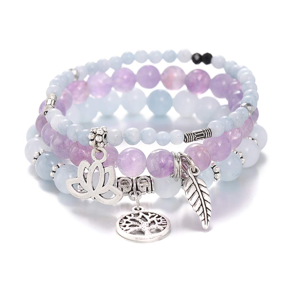 UEUC Tree of Life Yoga Healing Stone Bracelets,Multilayer Lotus Chakra Stone Reiki Bracelet Sets,Anxiety Crystal Natural Stone,for Women Stress Relief