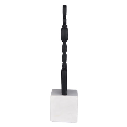 Cruiser’s Caché Abstract Geometric Sculpture, Artisan-Made Cast Aluminum with Black Anthracite Finish, Natural Marble Base, 13"