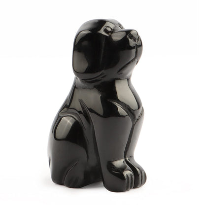 Artistone 2" Black Obsidian Dog Crystal Animals Figurine Carved Gemstone Puppy Dog Statue Sculpture Craft Home Decorations