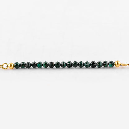 InfinityGemsArt Malachite Bracelets For Women, Natural Birthstone Jewelry, Micro Green Beads Beaded Stone Bolo Slider Crystals Gemstones, 14K Gold Plated Adjustable Chain, Valentines Day Gifts For Her