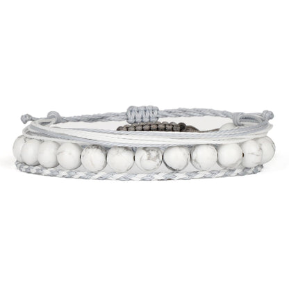 QOGIR Handmade Healing Stones Bracelet,8mm Natural White Howlite Gemstone Beads Bracelet,for Men Women Gifts with 2PCS Size Adjustable Rope Bracelets