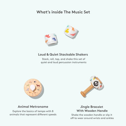 LOVEVERY | The Music Set | 6 Montessori Musical Instruments & Rhythm Book | Educational Toys for Toddlers & Preschoolers | Simple Songs and Play Guide | Ages 18 Months to 4+ Years