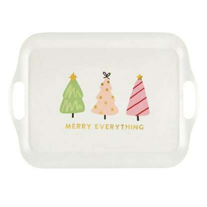 Slant Collections Holiday Serving Tray with Handles Bamboo Rectangular Platter, 16.5" x 11.5", Merry Everything