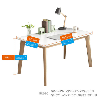 IOTXY Simple Wooden Writing Desk - Modern Minimalist Style PC Laptop Computer Workbench with Solid Wood Legs, 39" W Home Office Work Table for TV Stand Music Video Live Broadcast Workstation, White