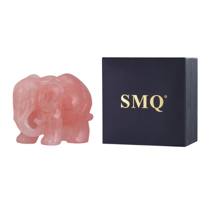 SMQ Rose Quartz Crystal Elephant Statue Decor Carved Good Lucky Pocket Small Figurine Spiritual Animal Carvings Home Office Desk Ornament Elephant Gifts for Women Adults,2"