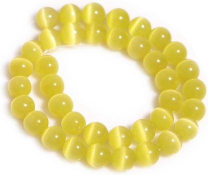 HAAMIIQII 45pcs 8mm Yellow Cat Eye Beads Round Loose Gemstone Beads for Jewelry Making Strand 15 Inch