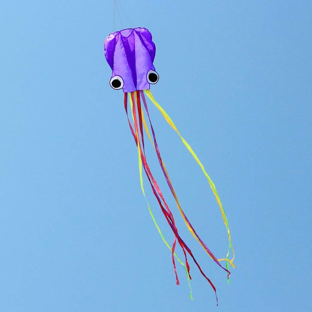 Winterworm Set of 4 Large 157.5" High Cartoon Big Round Eyes Octopus Kites with Colorful Ribbon and Kite Board with 98.4 Foot String for Kids Toy Enjoy Parent-Child Time Beach Park Outdoor