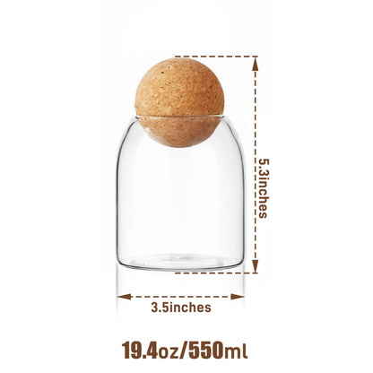 La Llareta Glass Food Storage Canister, 550ml/19oz Storage Container with Ball Cork, Clear Glass Storage Jar, Sealed Container Canister, for Spices, Sugar, Coffee, Biscuits, Candies
