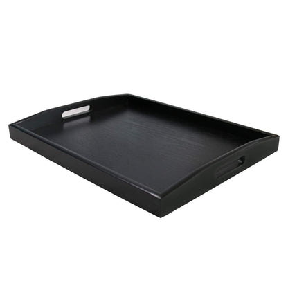 SILILUN Serving Tray Black Large Food Breakfast Wood Butler Tray with Handle 17.77 x 13.72 x 1.78