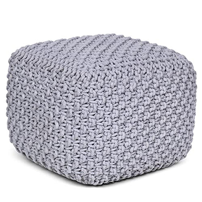 BIRDROCK HOME Square Pouf Ottoman | Cotton Braided Foot Stool with Bean Bag Filling | Boho Foot Rest for Living Room, Bedroom | Compact & Comfortable Seating, Lightweight & Sturdy | Grey
