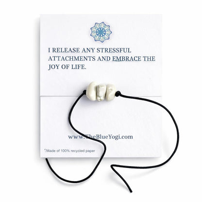 The Blue Yogi Howlite Healing Crystal Bracelet Anklet 2-in-1 Adjustable Tie Closure Anxiety Relief Sleep Calming Jewelry with Affirmation Card