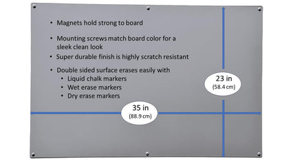 Large Magnetic Board for Wall - Magnet Display Board - Magnetic Bulletin Board - Dry Erase Memo Board- Made in USA (Metallic Silver, 23" Wx35 L)