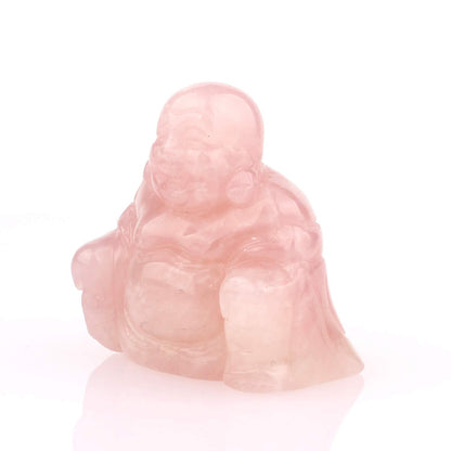 YWG Rose Quartz Healing Crystal Gemstone Carved Laughing Happy Buddha Feng Shui Figurines Wealth and Good Luck 1.5"