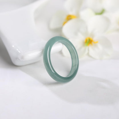 QVFVJA Real Natural Green Jade Band Ring for Women Men Genuine Jadeite Stone Rings Protection for Lovers Couples Mother Wife Birthday Valentine's Day Gifts