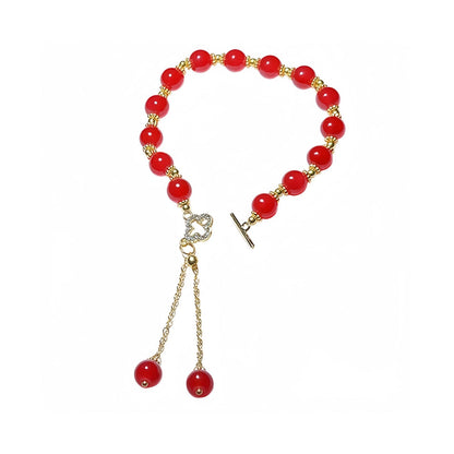 WETMT Vintage Red Beaded Bracelet for Women Maple Leaf Fall Bracelet Natural Red Jade Stretch Bracelet Gold Stretch Bracelet OT Clasp Bracelet Thanksgiving Autumn Jewelry