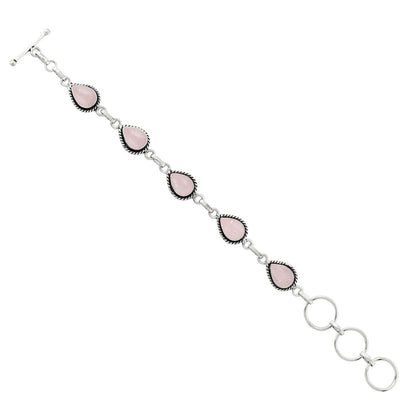 Natural Rose Quartz Silver Plated Link Bracelet for Women - Pink Stone January Birthstone Handmade Vintage Style Adjustable Jewelry Bracelet - Wedding Gifts for Her