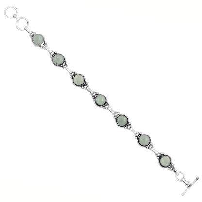 Natural Aquamarine 925 Silver Plated Round Gemstone Adjustable Bracelet for Women - March Birthstone Bohemian Vintage Style Handmade Jewelry Bracelet - Gift for Her
