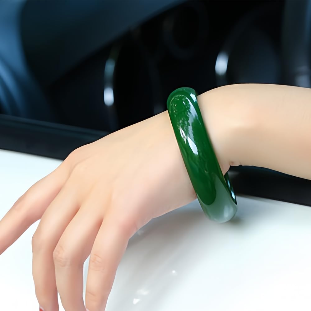sunglnl Jade Bracelet For Women, Green Stone Bangle Natural Gradient Chinese Style Bracelets With Box Wealth Fortune Healing Protection Good Luck Jewelry Gift (Emerald Green, 64mm/2.51in)
