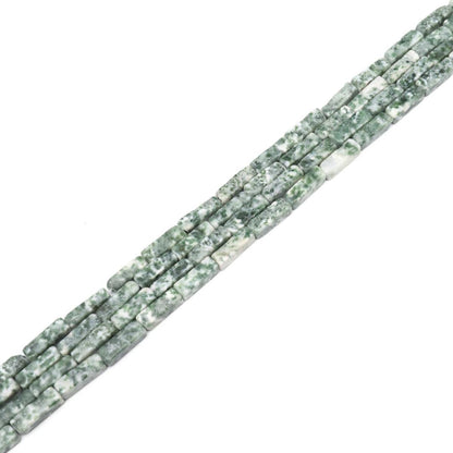4x13mm Natural Stone Green Point Jasper Rectangular Column Tube Cylinder Spacer Loose Beads Gemstone for DIY Bracelets Necklace Jewelry Making Strand 15 Inch (28-30pcs)
