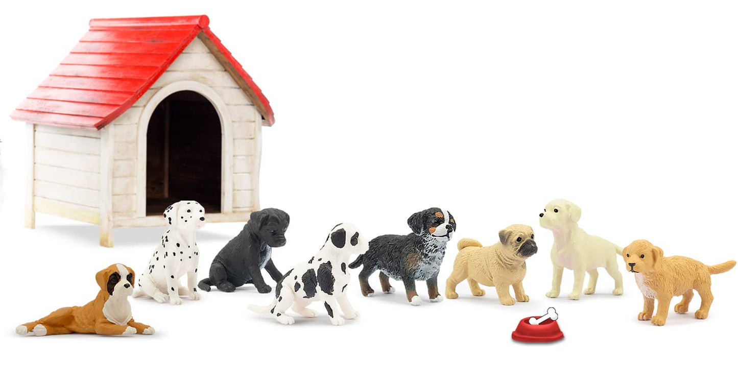 Toymany 12PCS Mini Dog Figurines Playset, Realistic Detailed Plastic Puppy Figures, Hand Painted Emulational Tiny Dogs Animals Toy Set, Cake Toppers Christmas Birthday Gift for Kids Toddlers
