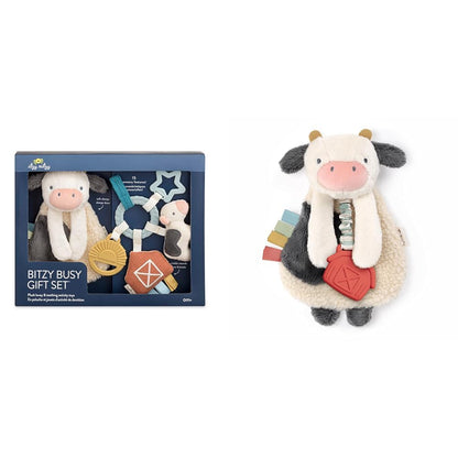 Itzy Ritzy Farm Toy Gift Set with Cow Lovey, Teether, Crinkle & Bitzy Busy Ring for Car Seat and Stroller