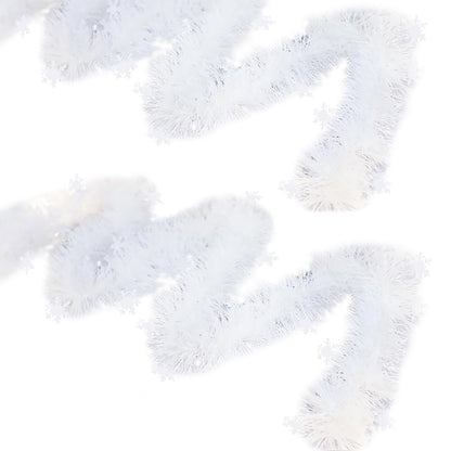 UUYYEO 2 Pcs Christmas Tinsel Garland - White Snowflake Metallic Xmas Winter Wedding Decorations for Christmas Tree
