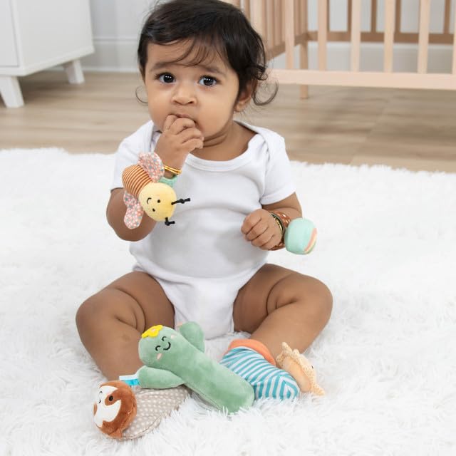 The Peanutshell Sock Rattles Set of 5 - Girl Boy Rattle Socks, Baby Toys 0-6-12 Month, Animal Newborn High Contrast Baby, Infant, New Born Toys 0-3 0-6 Months Old Babies - Boho
