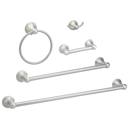 Amazon Basics 5 Piece Bathroom Hardware Set, Satin Nickel, Towel Bar, Toilet Paper Holder, Towel Ring, Robe Hook, AB-BR817-SN