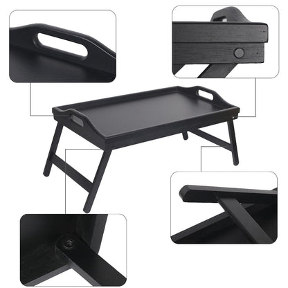 Jibanie Multi-Purpose Bamboo Wood Lap Desk - Folding Legs, Breakfast Food Tray, Serving Dinner Tea TV Tray - Lightweight, Minimalist Black