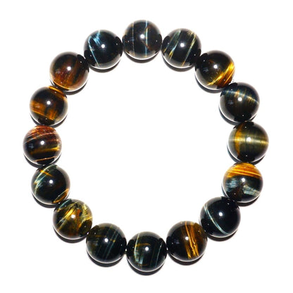TaHLga 14MM Yellow Blue Tigers Eye Mens Beaded Bracelet | Natural Solar Plexus Chakra Gemstones | Bring Luck Wealth Courage | Protection from Evil | Gift