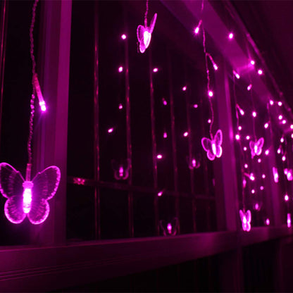 Lainin USB Powered String Light 13FT 96LED Curtain Light 16 Butterflies Strings 8 Mode Fairy Light Strip for Party Indoor Outdoor Room Garden Wall Wedding Christmas Xmas Decorations (Pink)