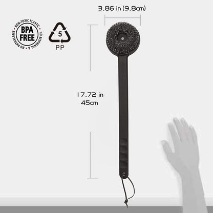 18" Long Handle Grill Brush with Replaceable Head - Safe Bristle Free Stainless Steel BBQ Cleaner with Heavy Duty Scrubber Pad, Grill Accessories Steel Wool Scrubbers for Porcelain Gas Charcoal Grill