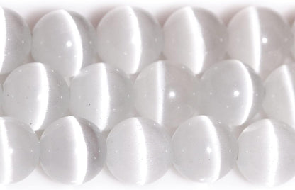 HAAMIIQII 45pcs 8mm White Cat Eye Beads Round Loose Gemstone Beads for Jewelry Making Strand 15 Inch