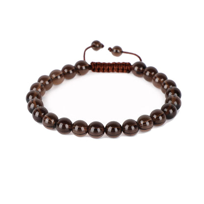 AD Beads Natural 8mm Gemstone Bracelets Healing Power Crystal Macrame Adjustable 7-9 Inch (Smoky Quartz)