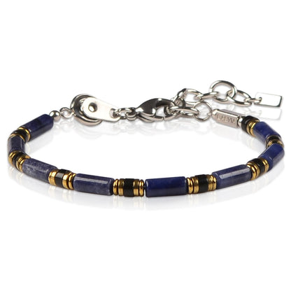Casvia Men's Indigo Blue Stone Beaded Bracelet, Obsidian & Hematite, Stainless Steel Dual-Clasp, Adjustable, Durable Daily Wear, Azure Veil, Ideal Gift for Men Dad Boyfriend Son