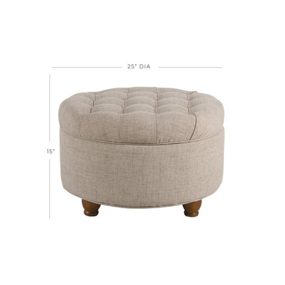 Homepop Home Decor Button Tufted Woven Round Storage Ottoman Large